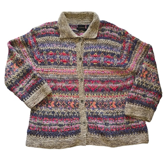 Sigrid Olsen Sport linen silk blend Hand Knit button up cardigan sweater - Picture 1 of 11